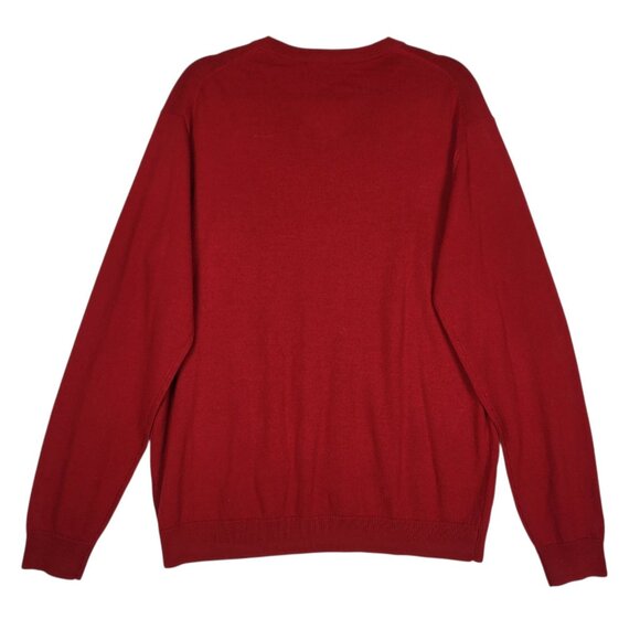 Turnbury Merino Wool Sweater Men's Large Red V Neck Warm Cabincore Preppy - Picture 2 of 8